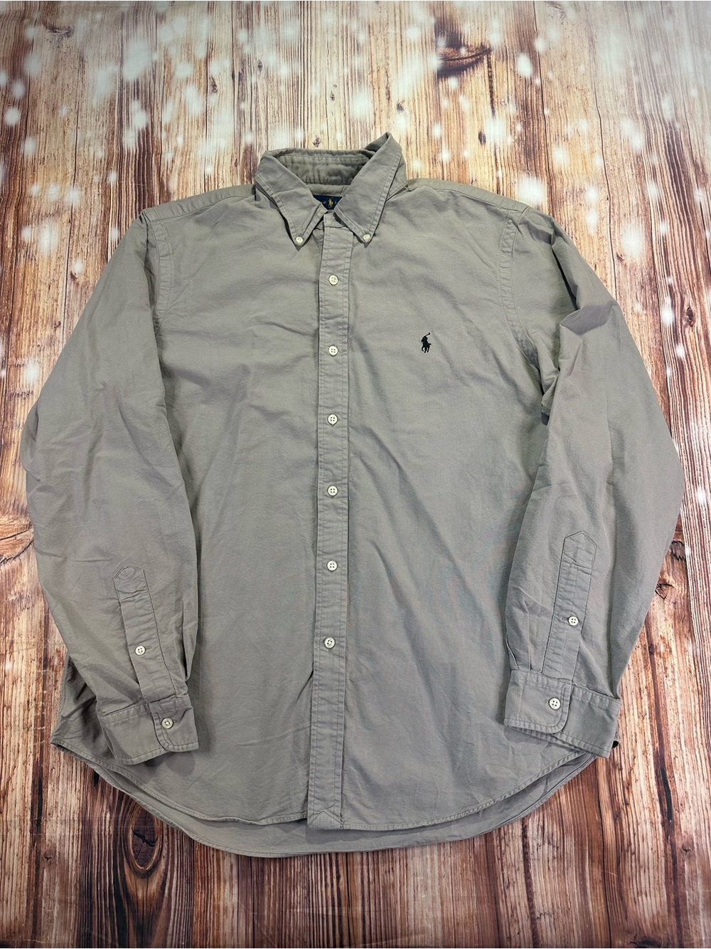 Polo Ralph Lauren Shirt Men’s Khaki Beige Long Sleeve Button Up Collar Size Larg